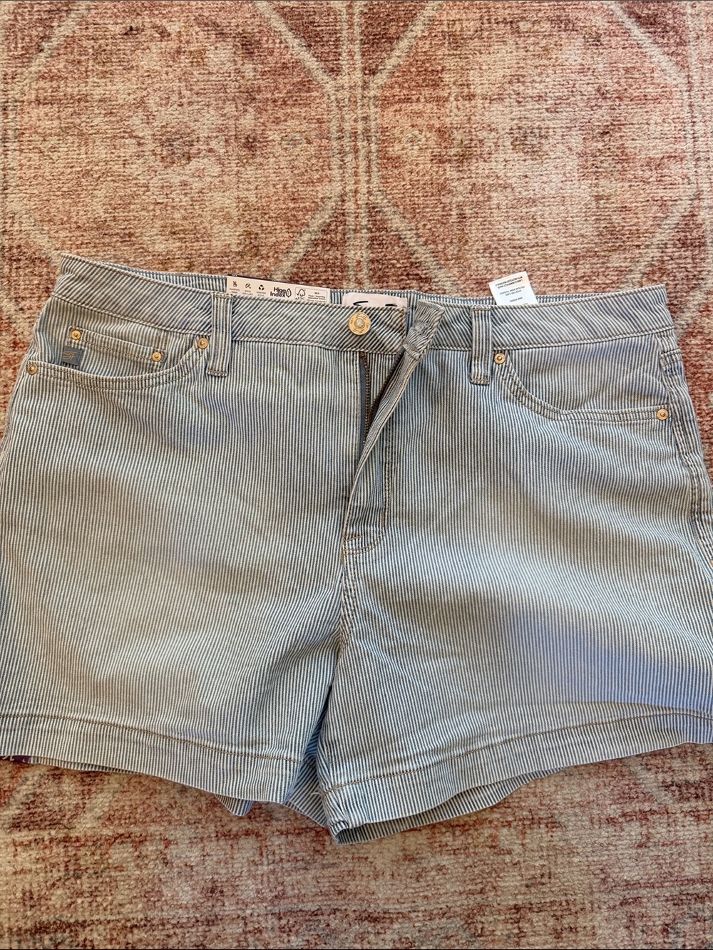 Seven7 Pinstripe Cotton Blend Shorts - Blue & White